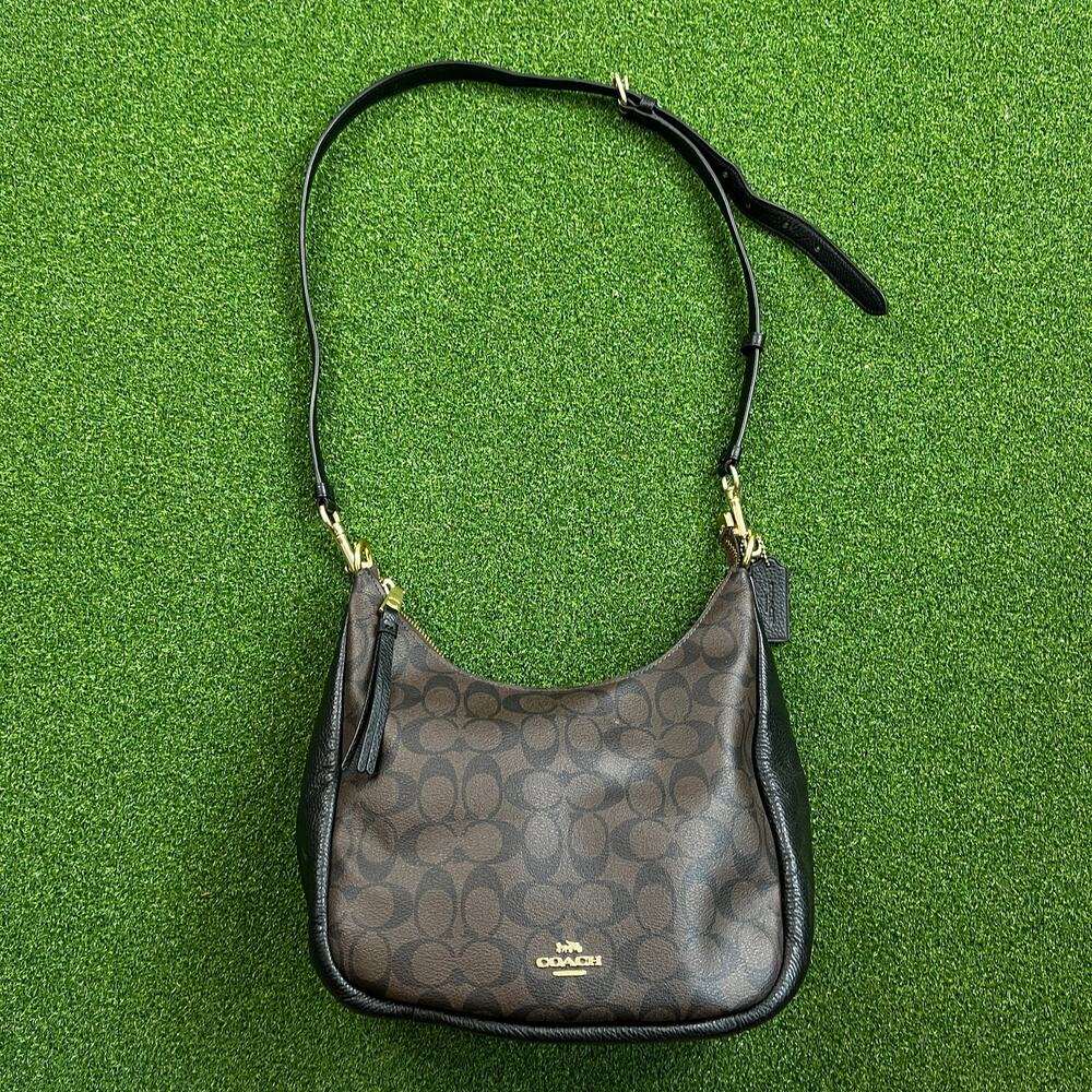 Coach Outlet C9189 Signature Brown Black Monogram Hobo Bag Gold Hardware